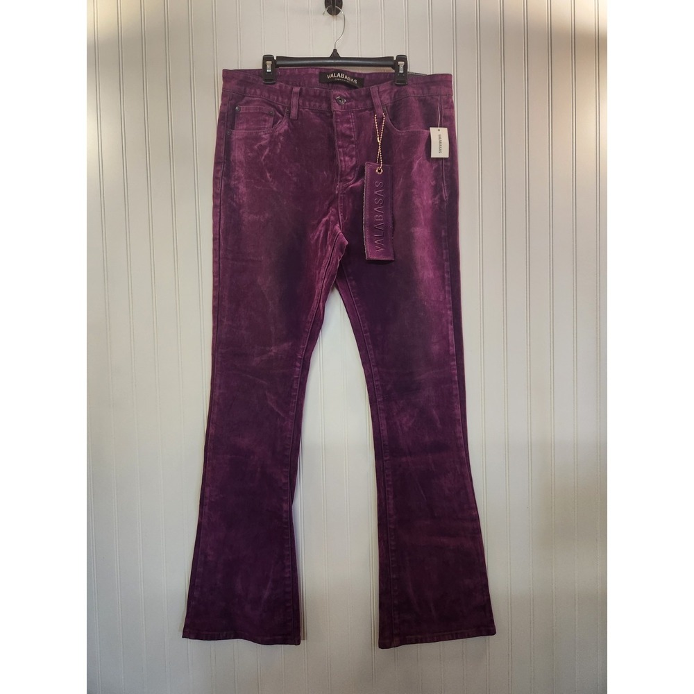 NEW‎ Valabasas Women Purple Velvet Button Fly Bootcut Denim Jean Size W38"x36"L